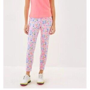 Lilly Pulitzer Luxletic Corso Golf Pants 14 Summer Serenade White Pink Print